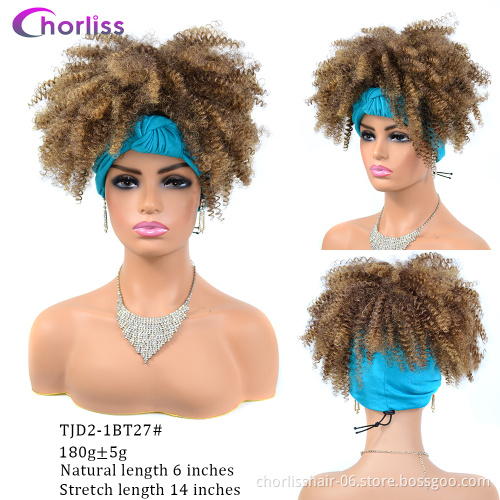 Wholesale Fashion Headbands Braiding Afro Drawstring Wig Synthetic Braiding Wigs African Curly Box Braids Wrap Puff Turban Hair